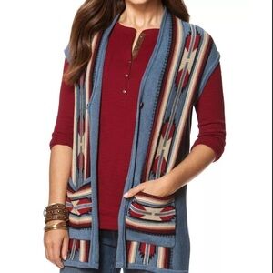 Chaps 1X Sweater Vest Cardigan Aztec Western Long Sleeveless